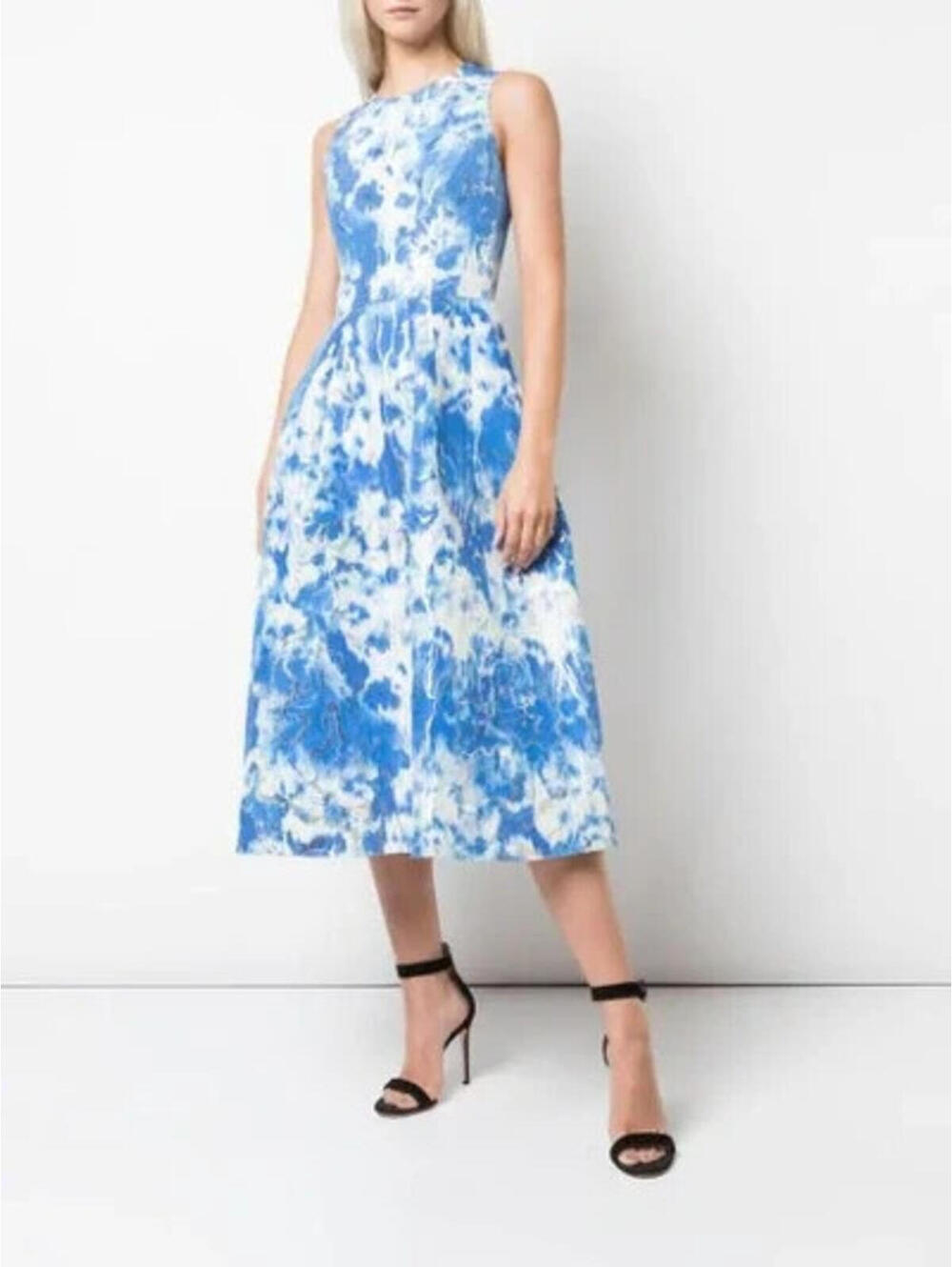New $2790 CAROLINA HERRERA  Metallic Stretch-silk A-line Dress  Sz 12